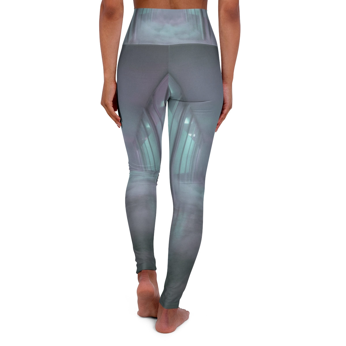 High Waisted Yoga Leggings - Liminal Corridor Fog Art Print...