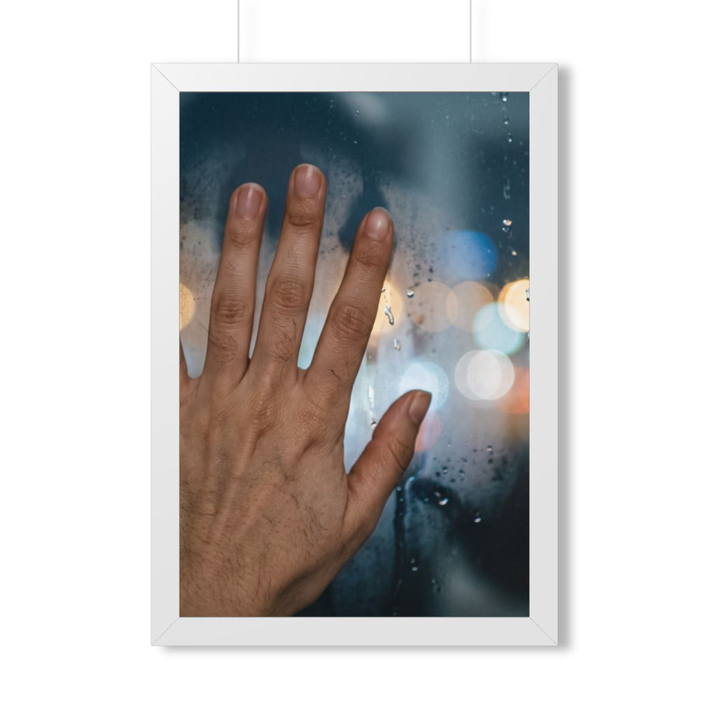 Rainy City Window White Framed Poster