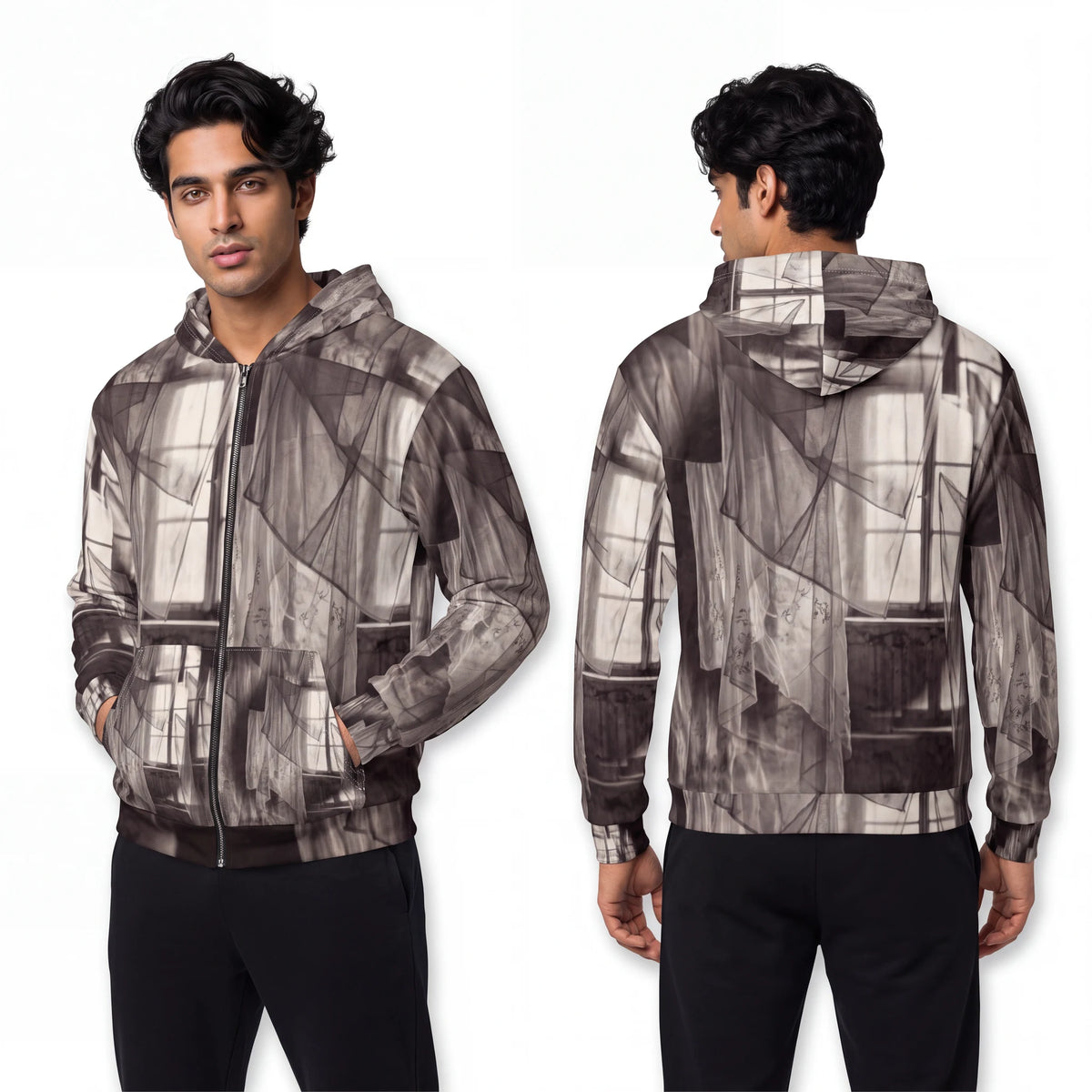 Men's Zip Hoodie - Spectral Veils | Echovira Gallery