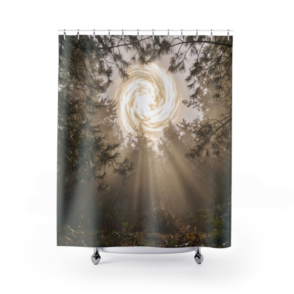 Shower Curtain - Luminous Forest Portal | Echovira Gallery