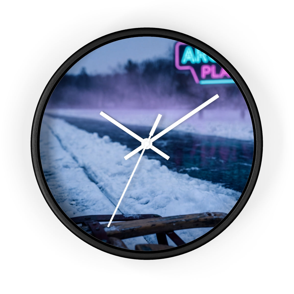 Wall Clock - Neon Arcade Winter Trail | Echovira Gallery