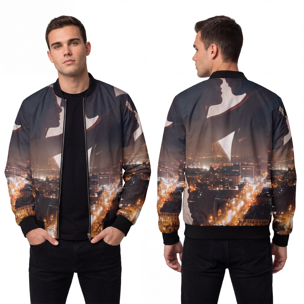 Men's Bomber Jacket - Midnight City Skyline | Echovira...