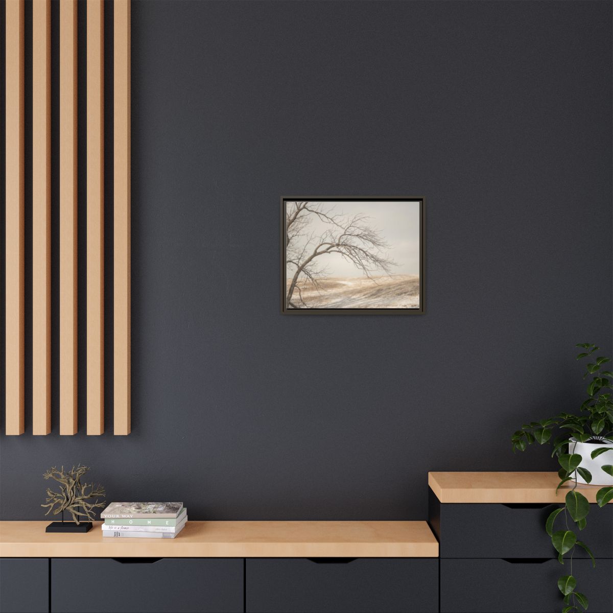 Framed Canvas Art - Minimalist Winter — Espresso / 1.25"