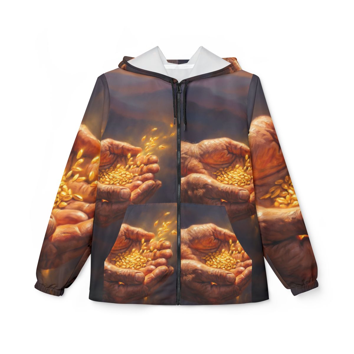 Women's Windbreaker Jacket with Wheat Grain Art