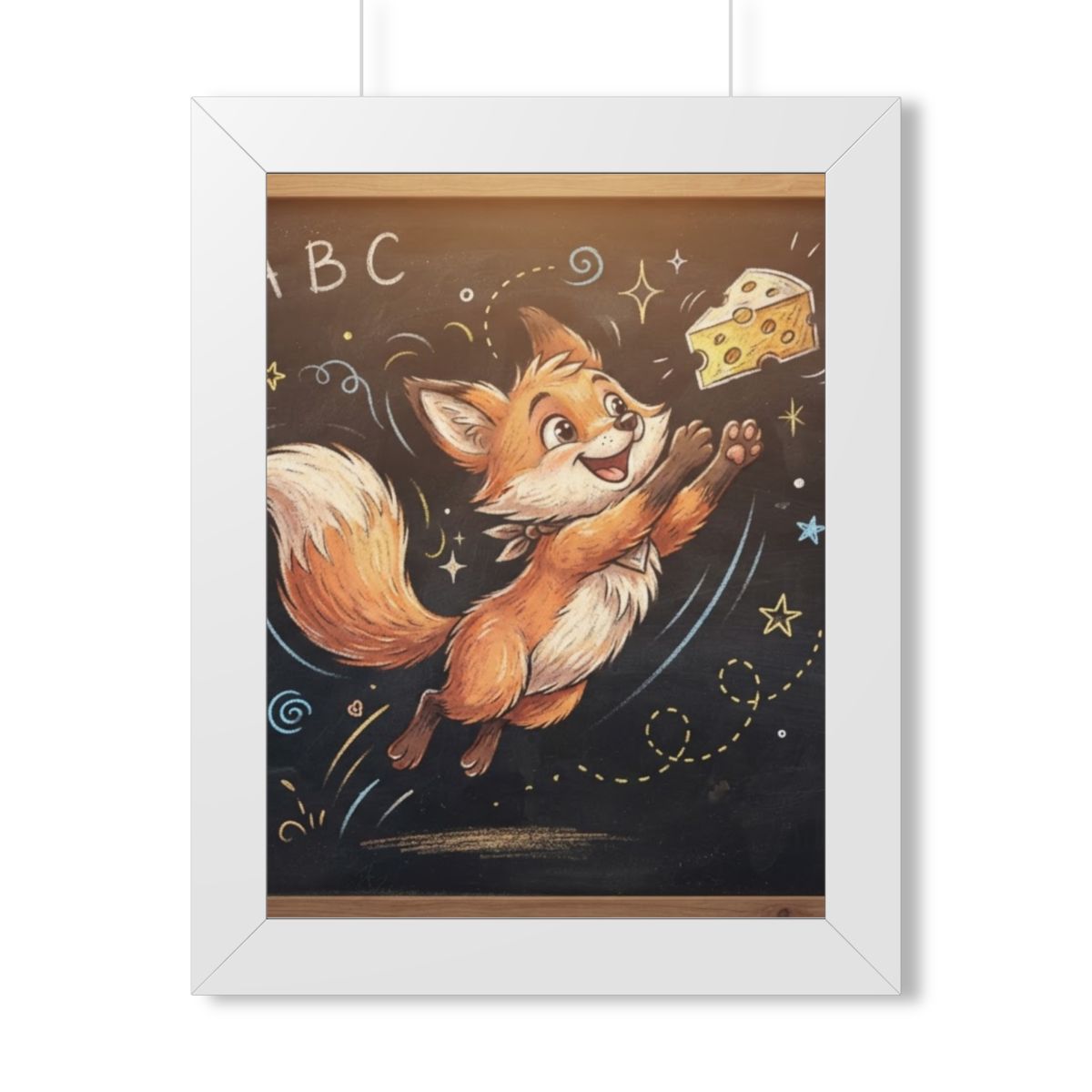 Framed Vertical Poster - Playful Fox Wall Decor — White... |...