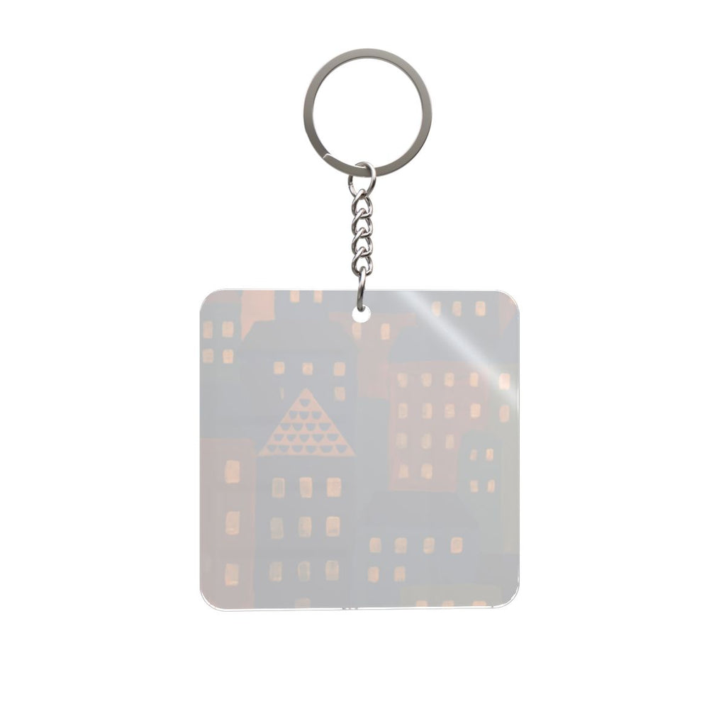 Square Keychain - Midnight Village Skyline | Echovira...