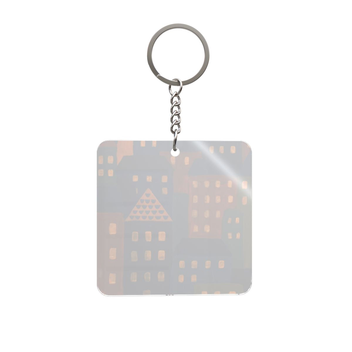 Square Keychain - Midnight Village Skyline | Echovira...