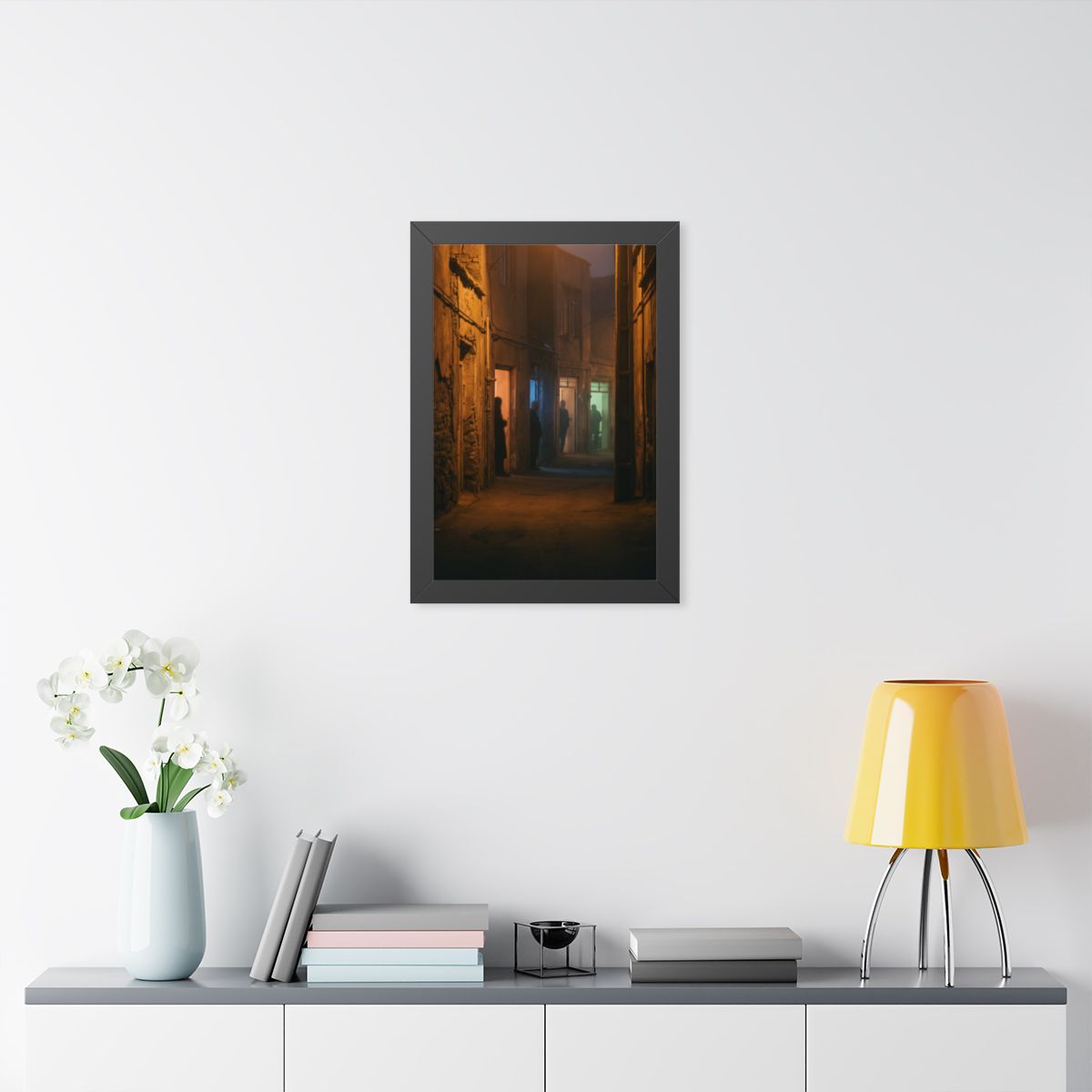 Framed Vertical Poster - Shadowed Alleyway Mystery Art Print...