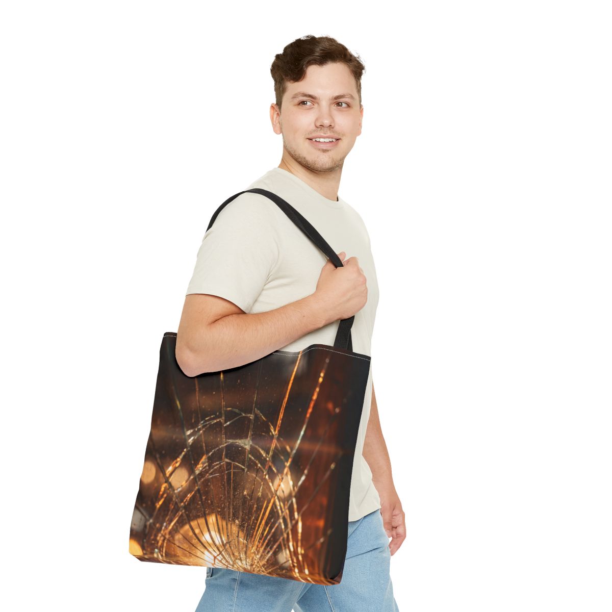 Tote Bag - Shattered Amber Light Glass Art - Fractured Glow...