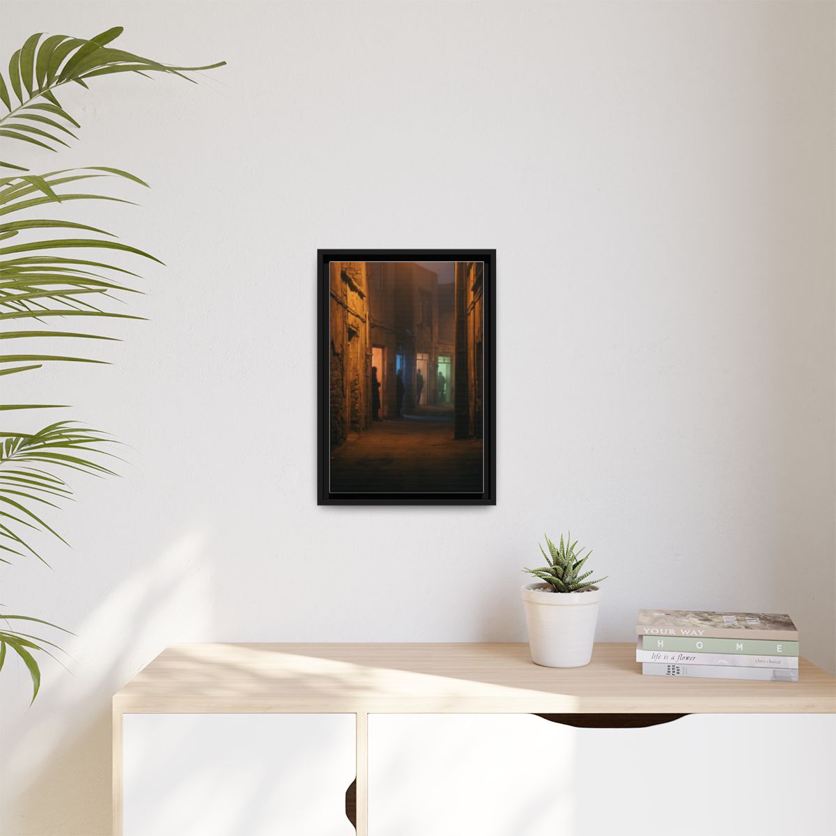 Matte Canvas, Framed - Shadowed Alleyway Mystery Art Print...