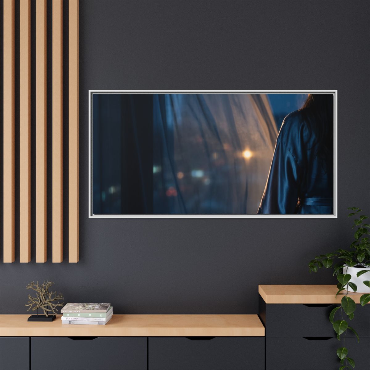 Matte Canvas, Framed - Nocturnal Solitude Silhouette — White...