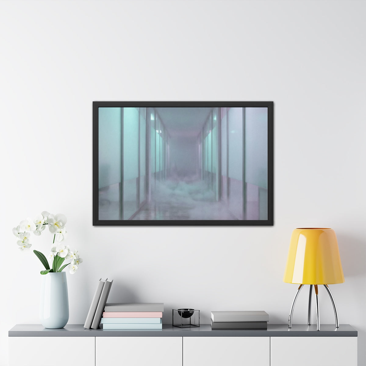 Framed Posters - Liminal Corridor Fog Art Print — Landscape...