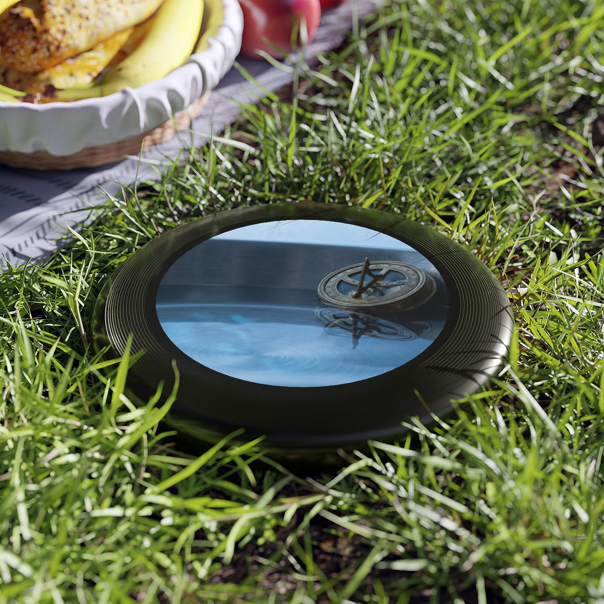 Wham-O Frisbee with Vintage Brass Sundial Art