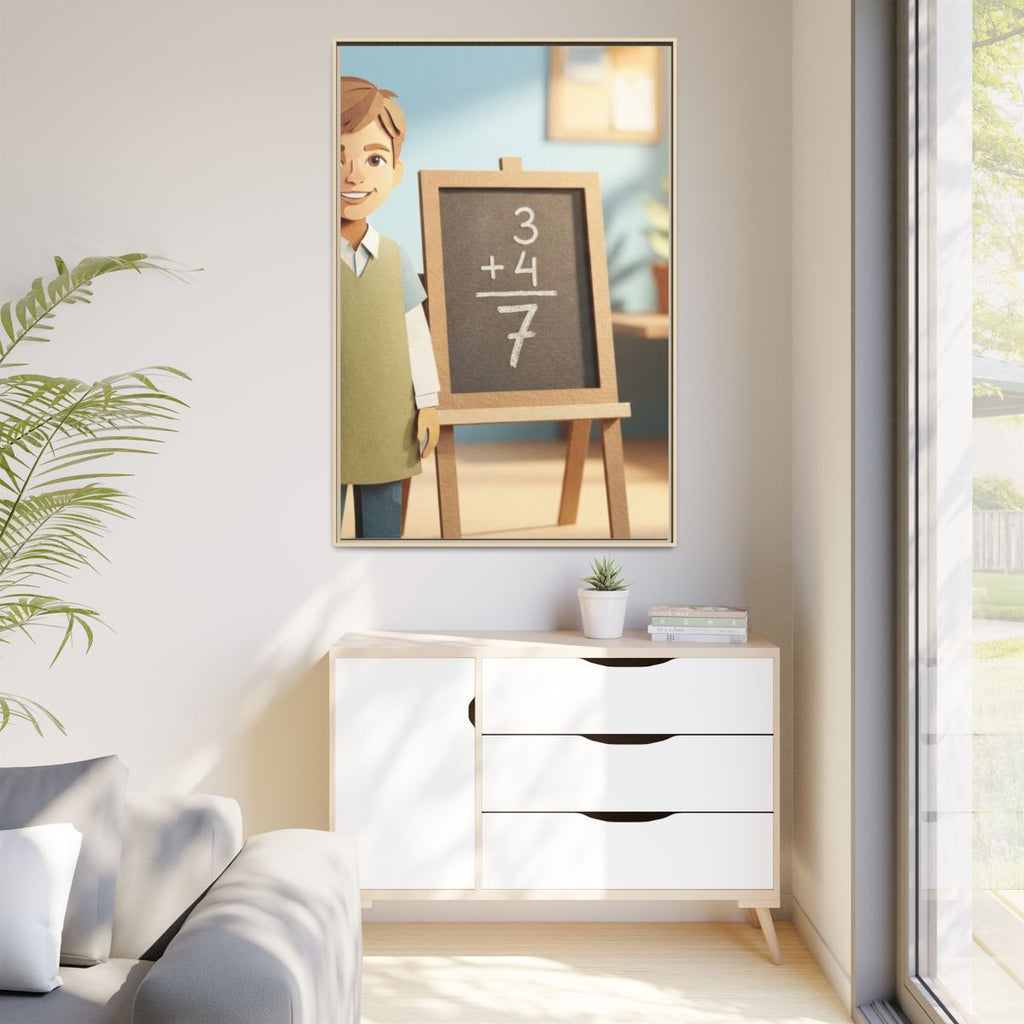 Matte Canvas Framed - Classroom Math Paper Art — Natural /...