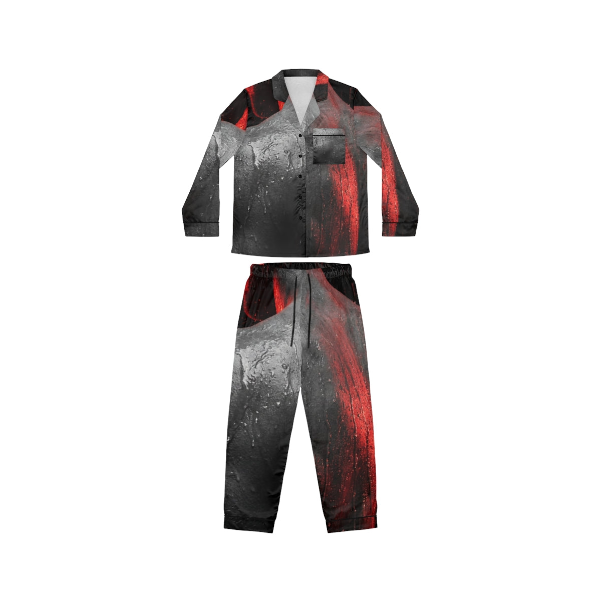 Women's Satin Pajamas with Crimson Silhouette Art