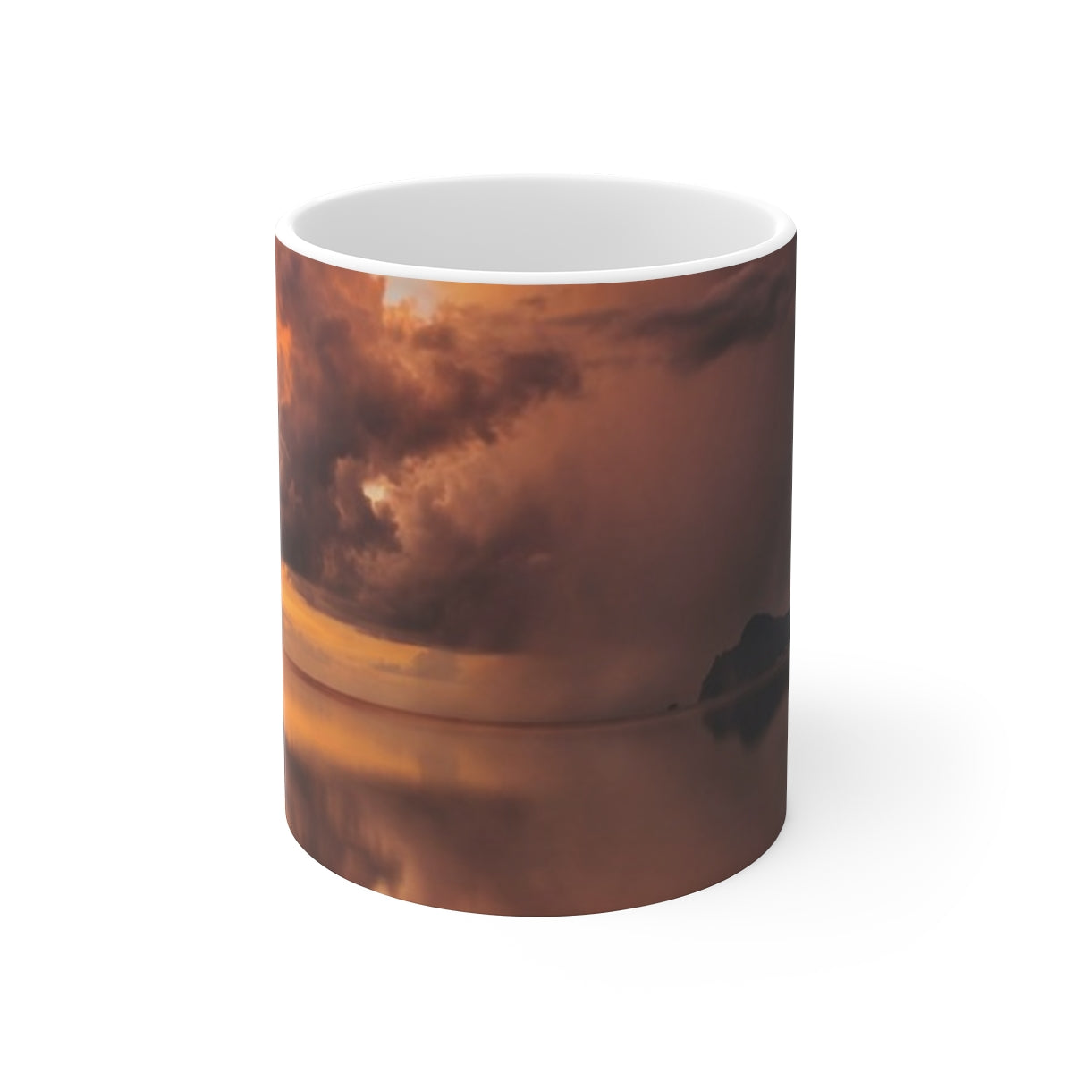 11oz White Mug - Moody Sunset Silent Lake | Echovira Gallery