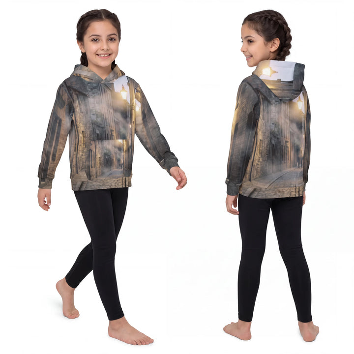 Çocuk Kapüşonlu Sweatshirt - Sisli Sokak Manzarası