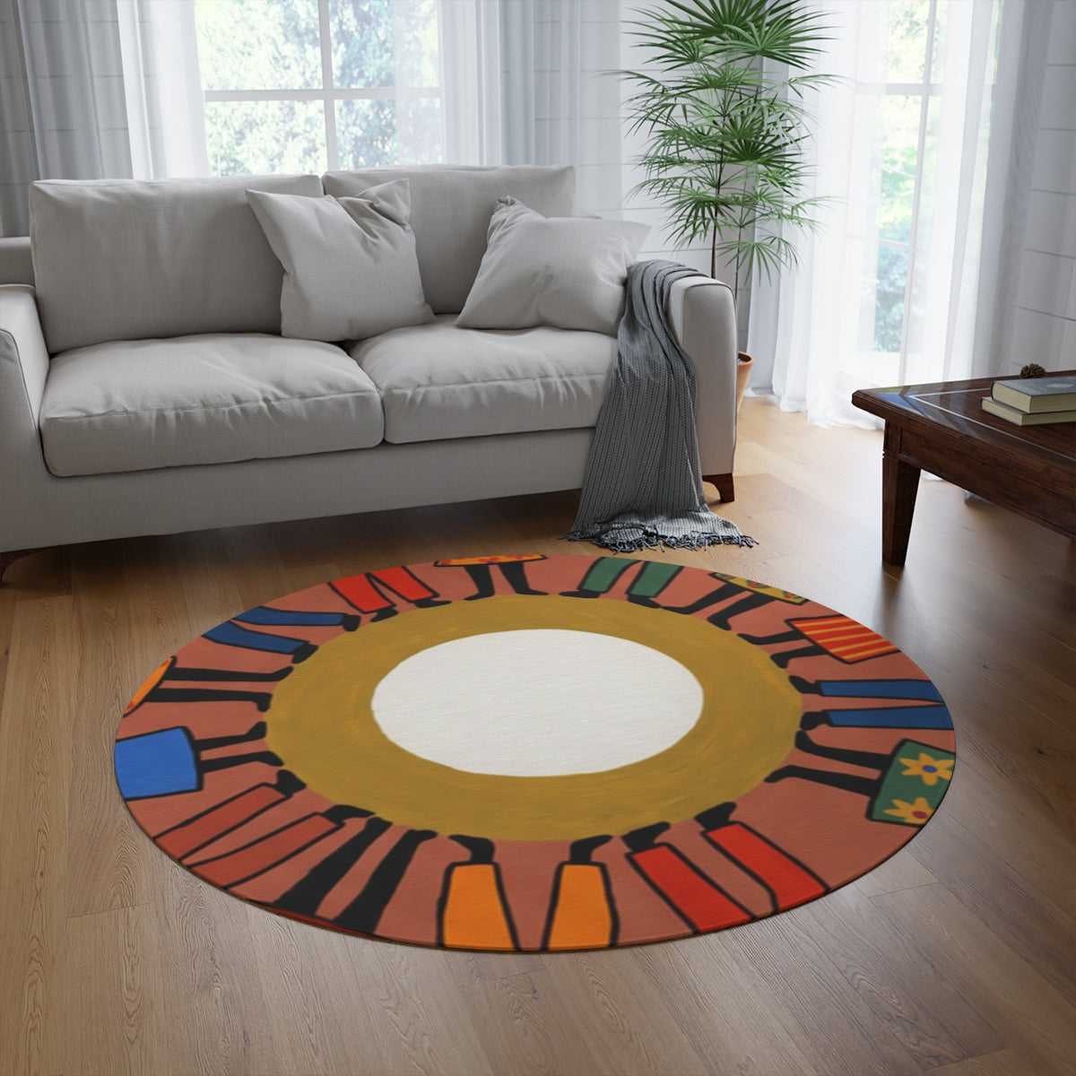 Round Rug - Unity Mandala Folk Art | Echovira Gallery
