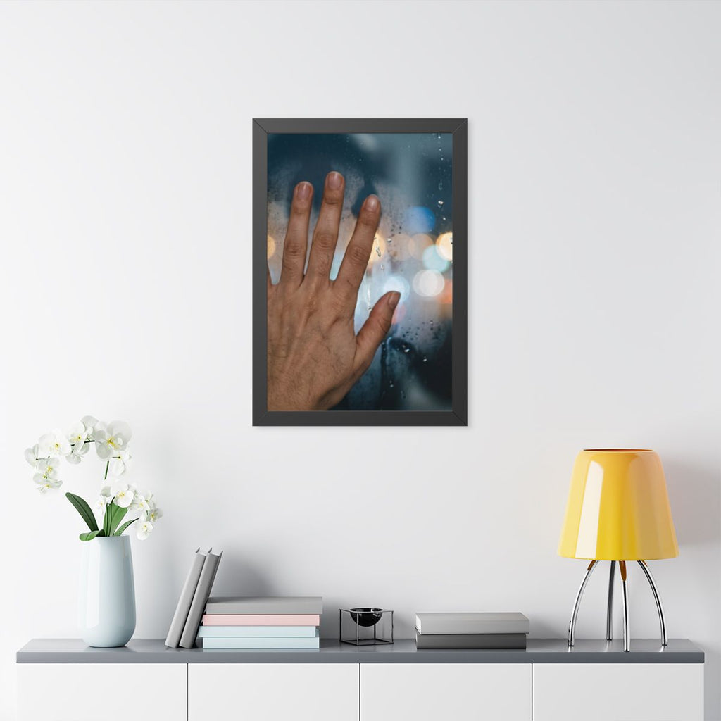 Framed Vertical Poster Rainy Window City Glow