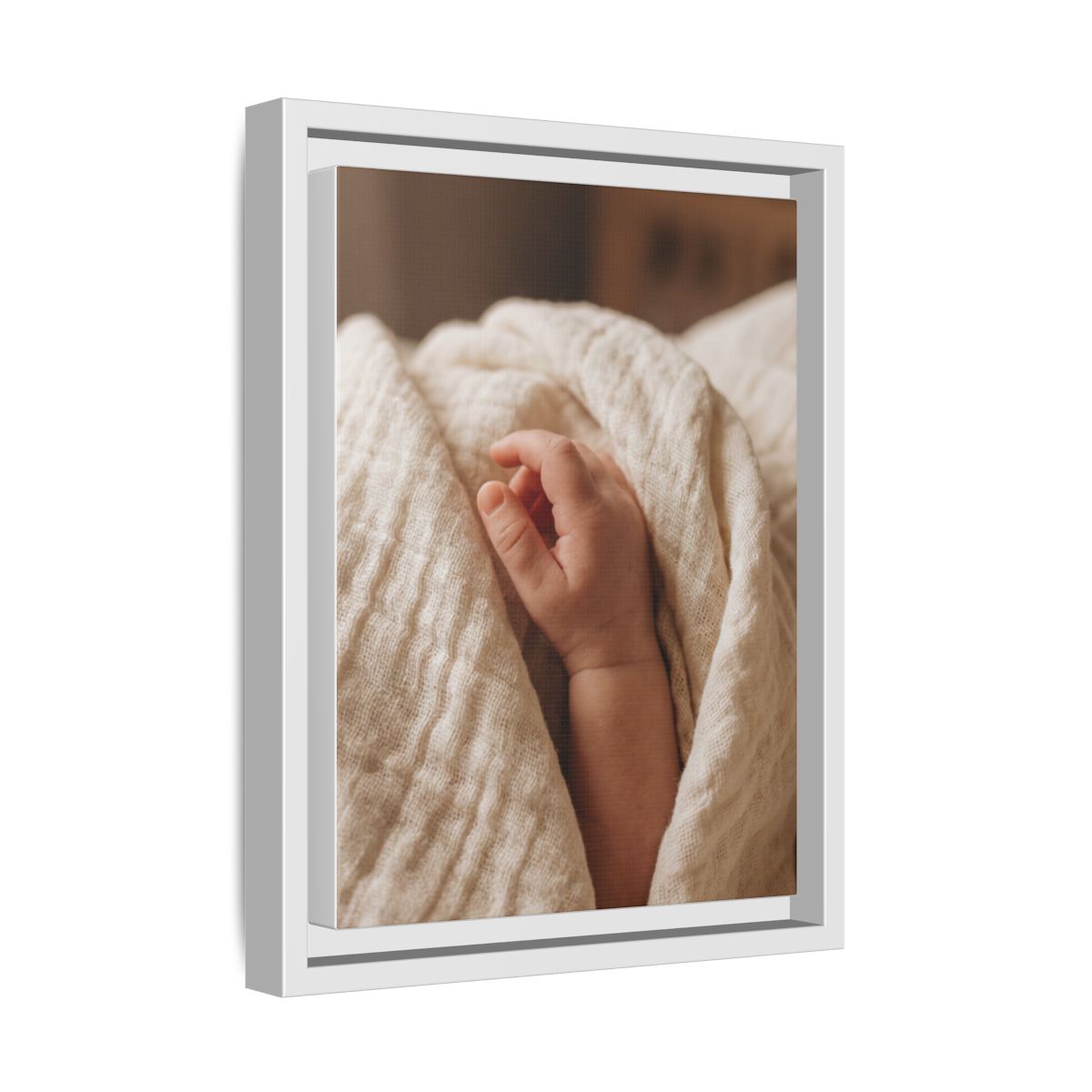 Framed Matte Canvas - Tender Newborn Hand (8×10, 9×12, 11×14, 12×16, 10×20, 12×18, 16×20, 16×24, 18×24, 12×36, 20×24, 16×32, 20×30, 24×30, 24×32, 16×48, 24×36, 24×48, 30×40, 20×60, 32×48, 30×60 & 40×60)