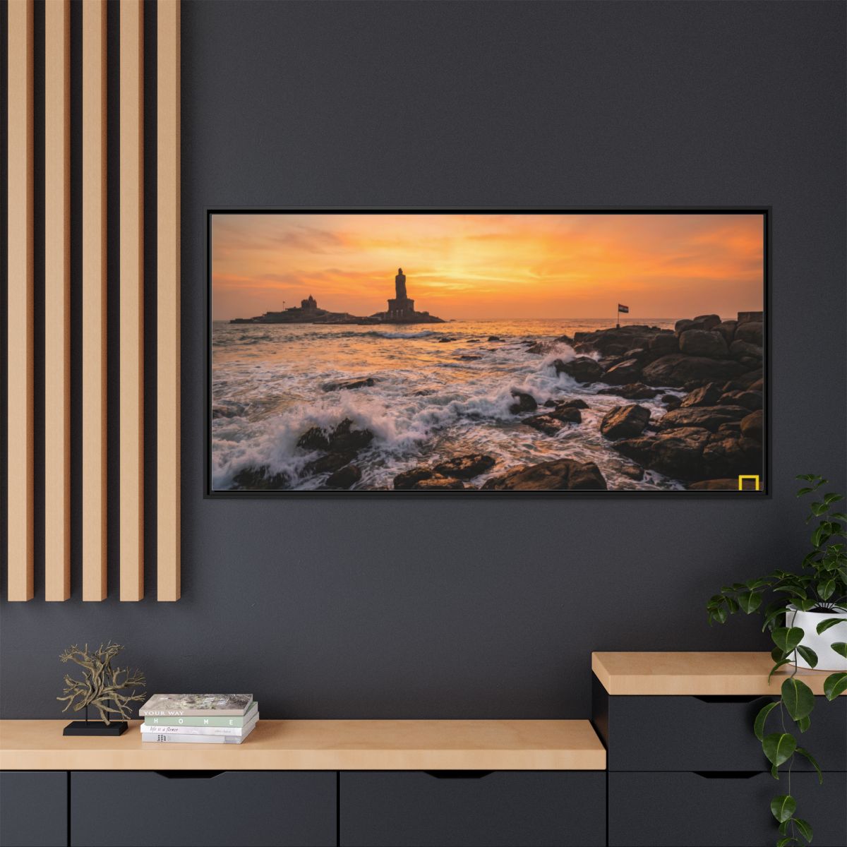 Framed Canvas - Golden Coast Dawn — Black / 1.25"