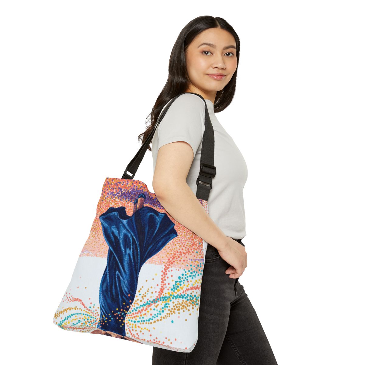 Adjustable Tote Bag - Radiant Joy Pointillist Woman Art |...