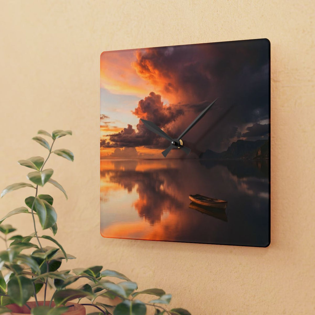 Acrylic Wall Clock - Sunset Lake Silent Timepiece | Echovira...
