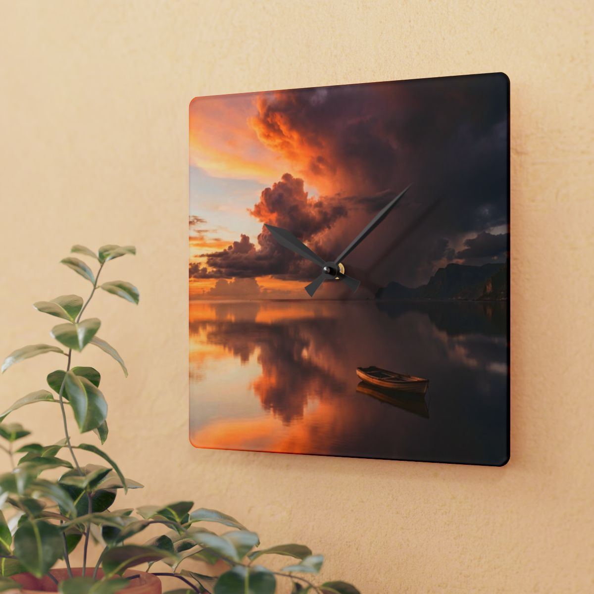 Acrylic Wall Clock - Sunset Lake Silent Timepiece | Echovira...