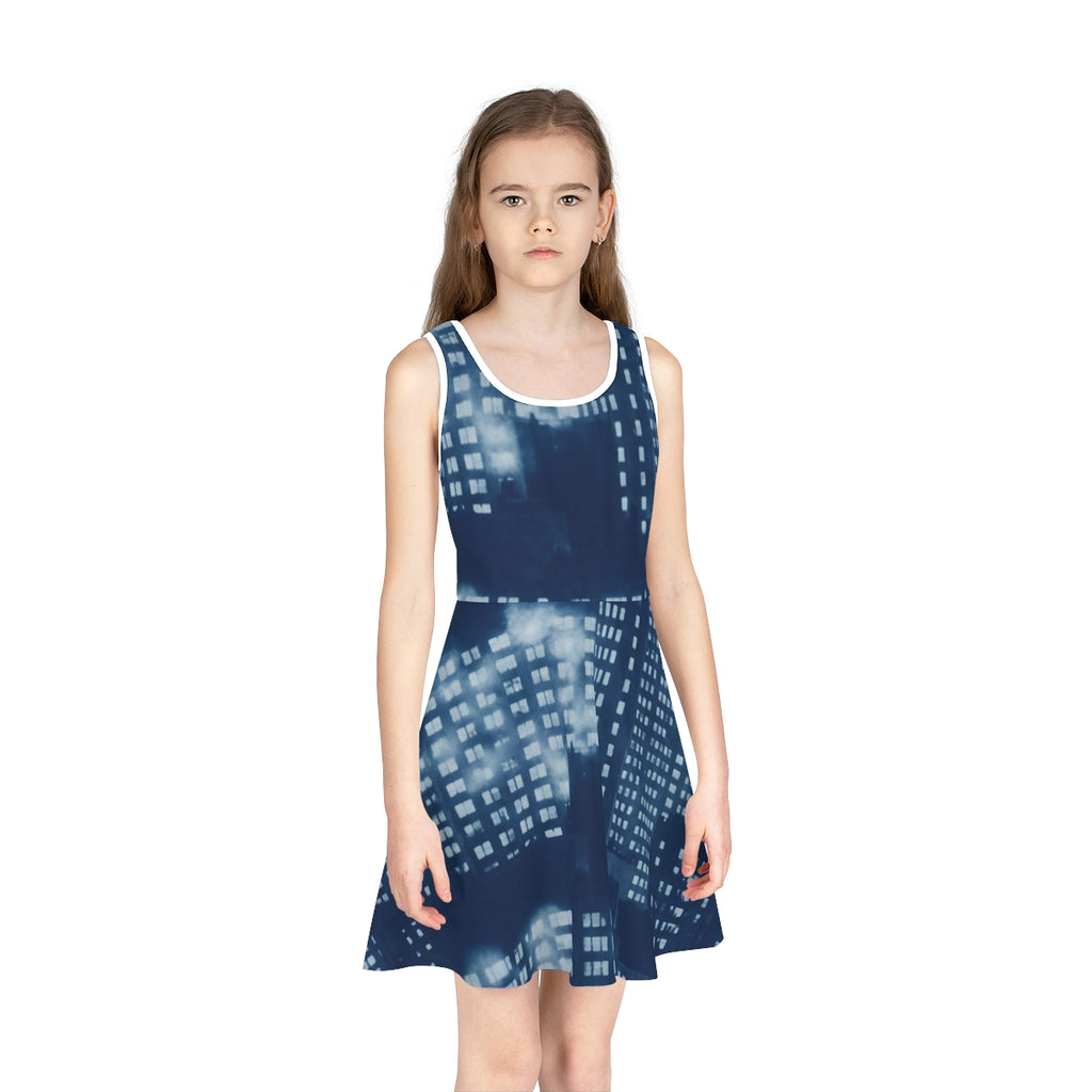 Girls' Sleeveless Sundress with City Skyline