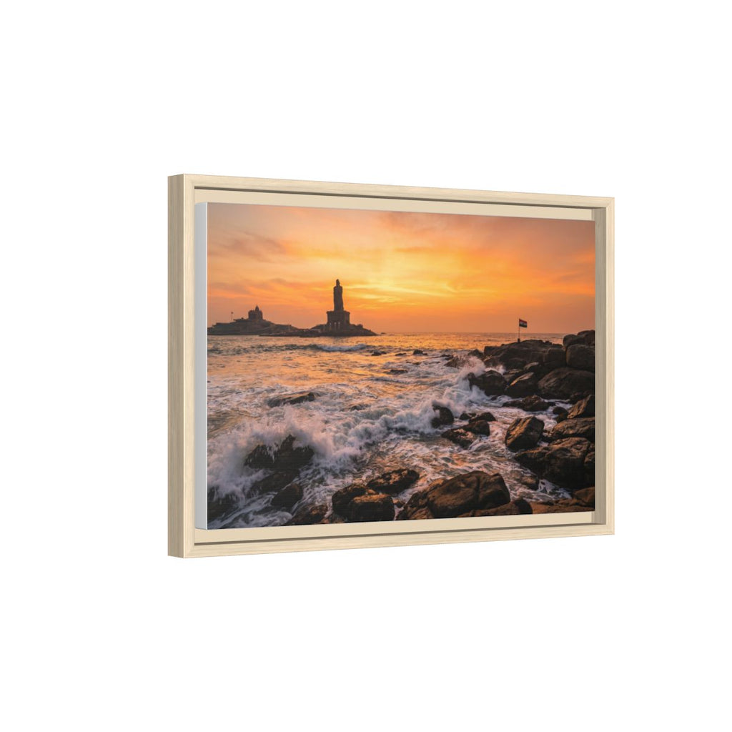 Framed Canvas - Golden Coast Dawn — Natural / 1.25"