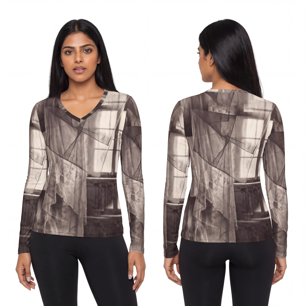 Women's Long Sleeve V-neck Shirt - Spectral Veils | Echovira...