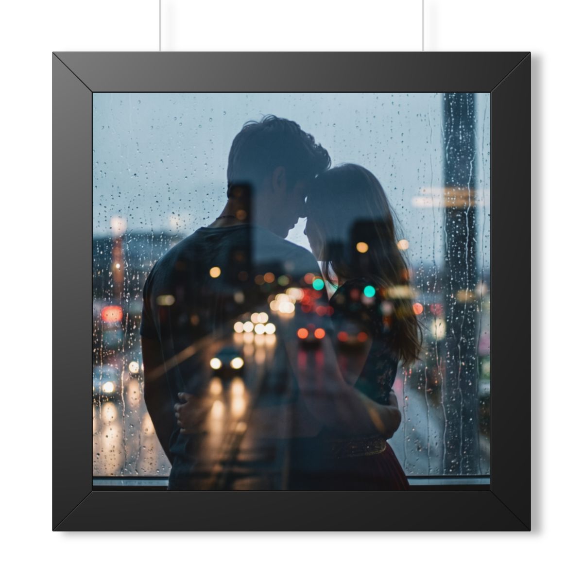 Framed Horizontal Poster - Rainy City — Black (14×11, 16×12...