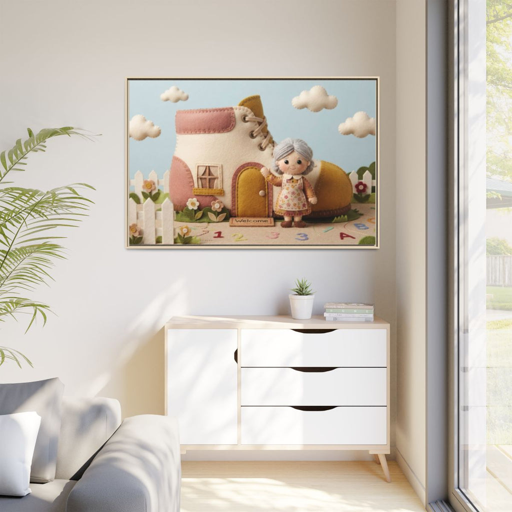 Matte Canvas - Framed Felted Shoe Cottage — Natural / 1.25"...