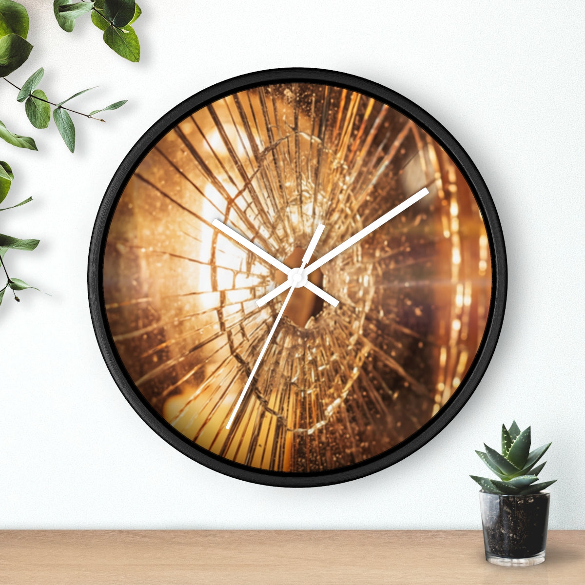 Wall Clock - Shattered Amber Glass Art | Echovira Gallery