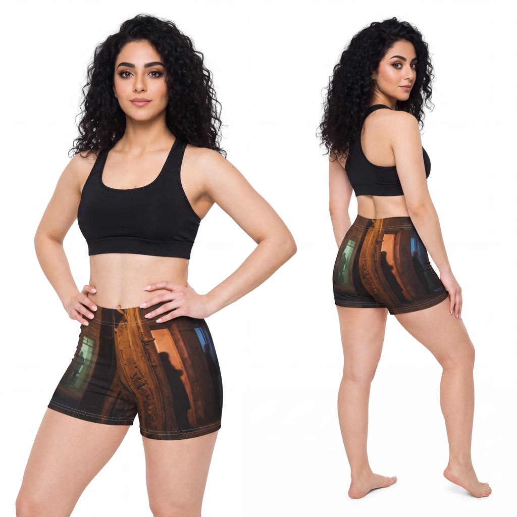 Women's Shorts - Shadowed Alleyway Mystery Art Print |...