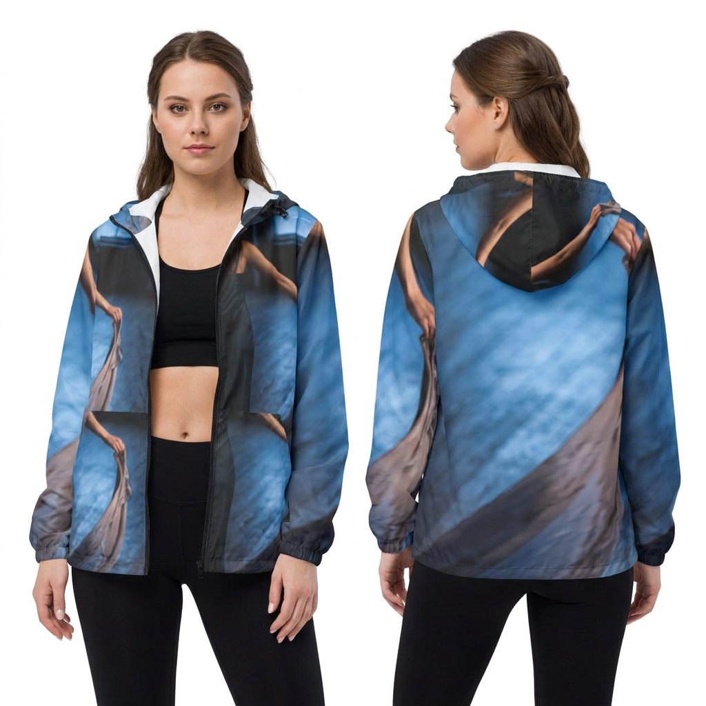 Women's Windbreaker Jacket with Silk Portrait Art