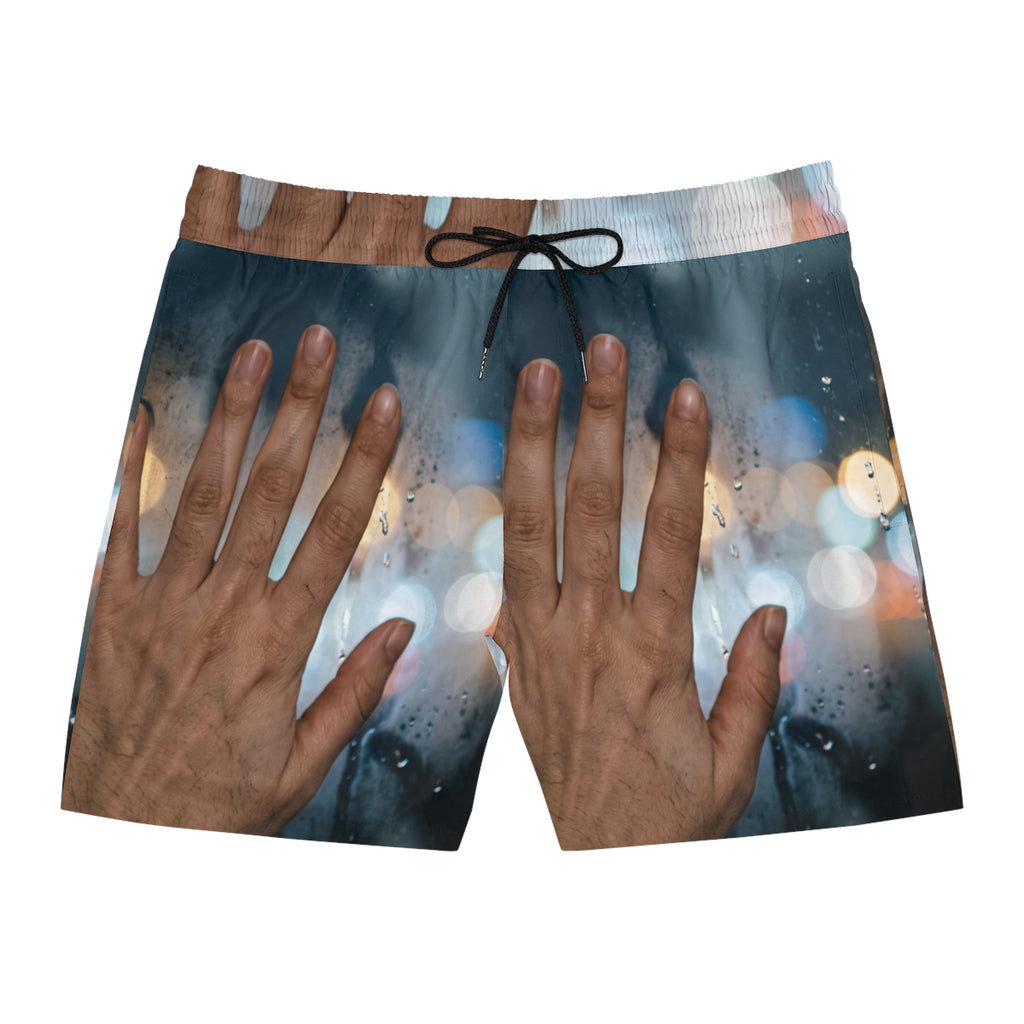 Men's Swim Shorts with Rainy Nocturnal City Art