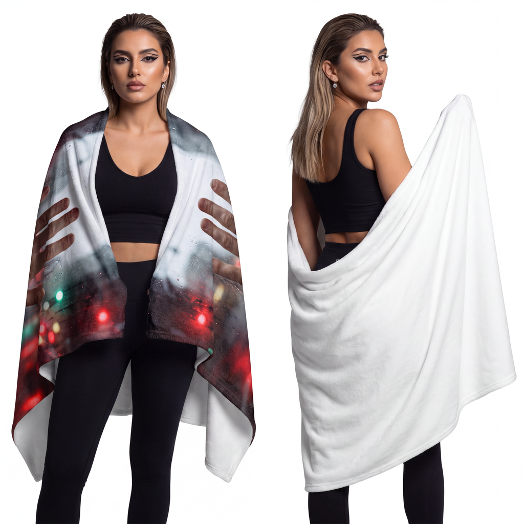Velveteen Microfiber Blanket - Rainy City Glass Hand - Moody...