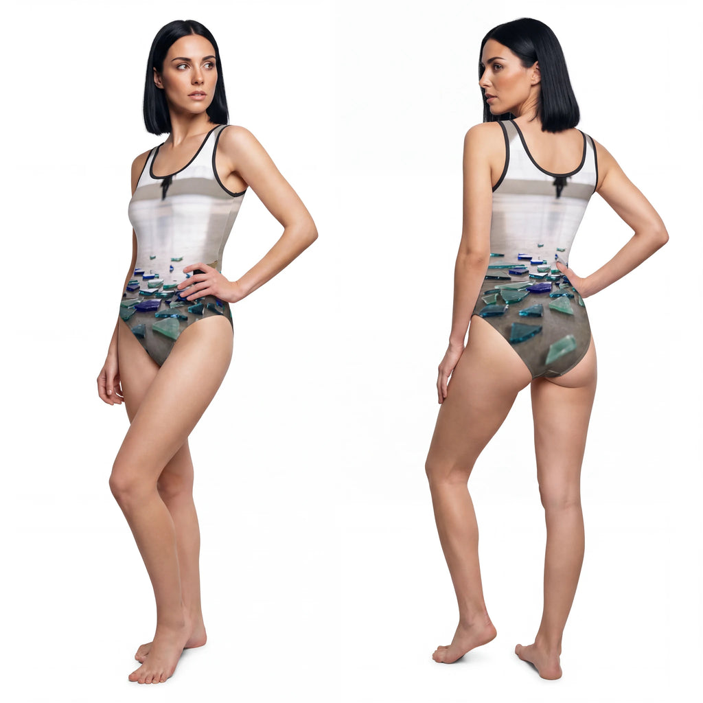 Teal Minimalist Architecture One-Piece Swimsuit