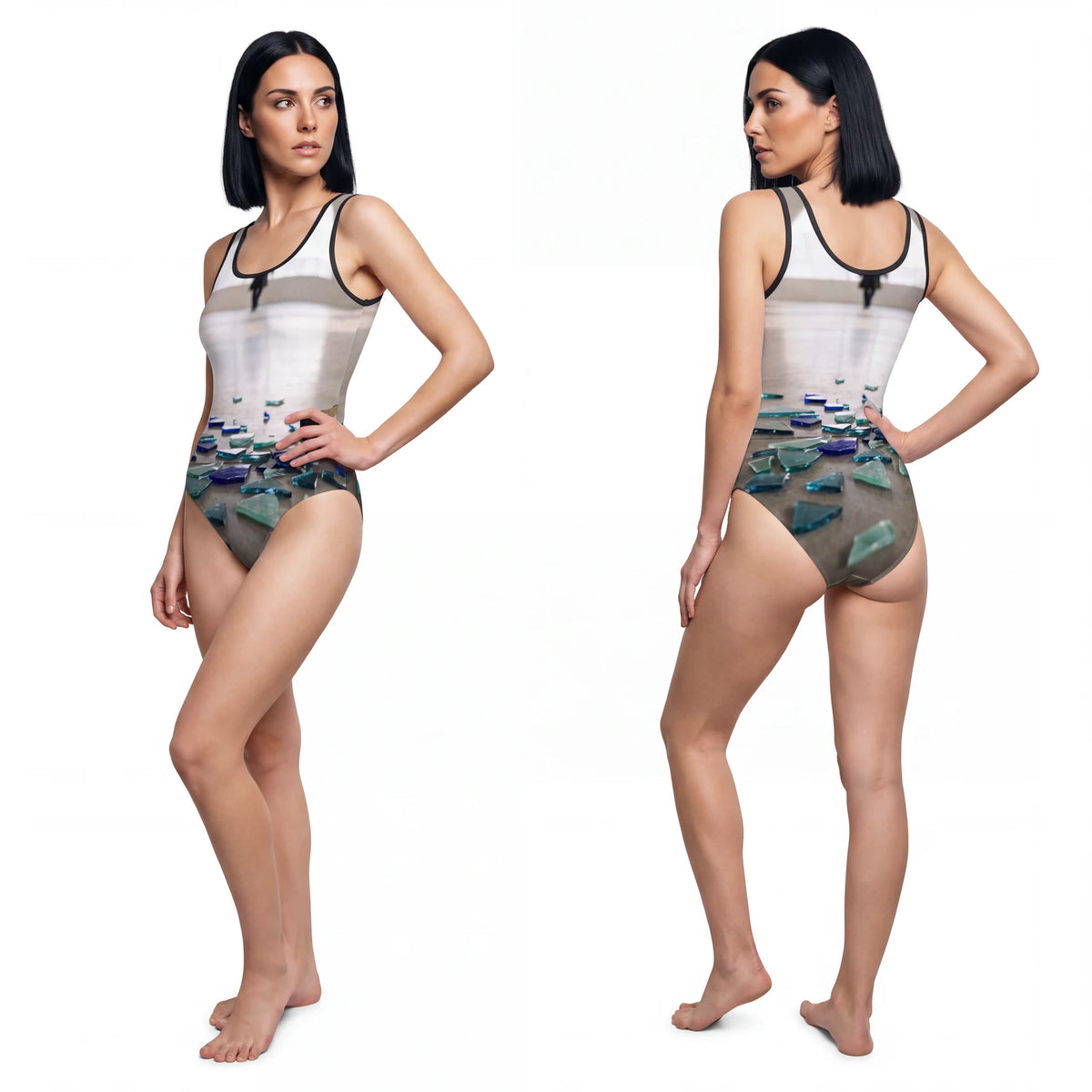 Teal Minimalist Architecture One-Piece Swimsuit