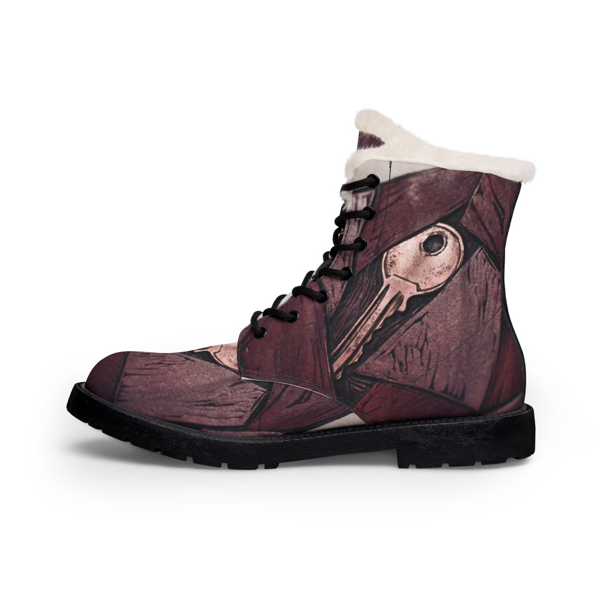 Men's Fur and Leather Boots with Key Art