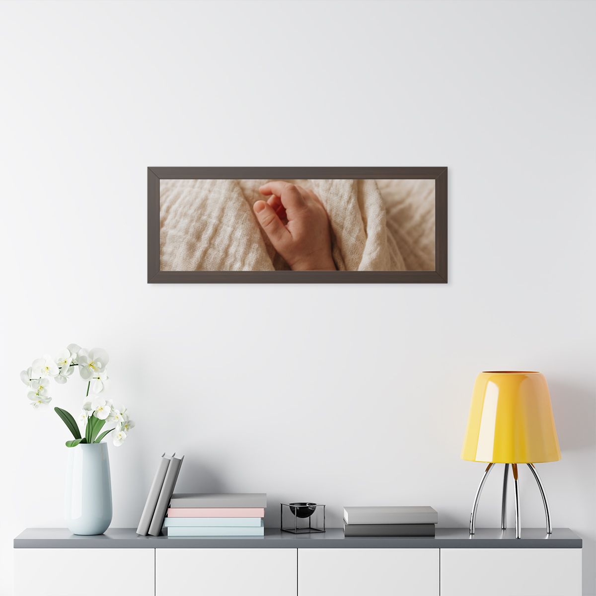 Framed Horizontal Poster - Tender Newborn Hand in Soft... |...