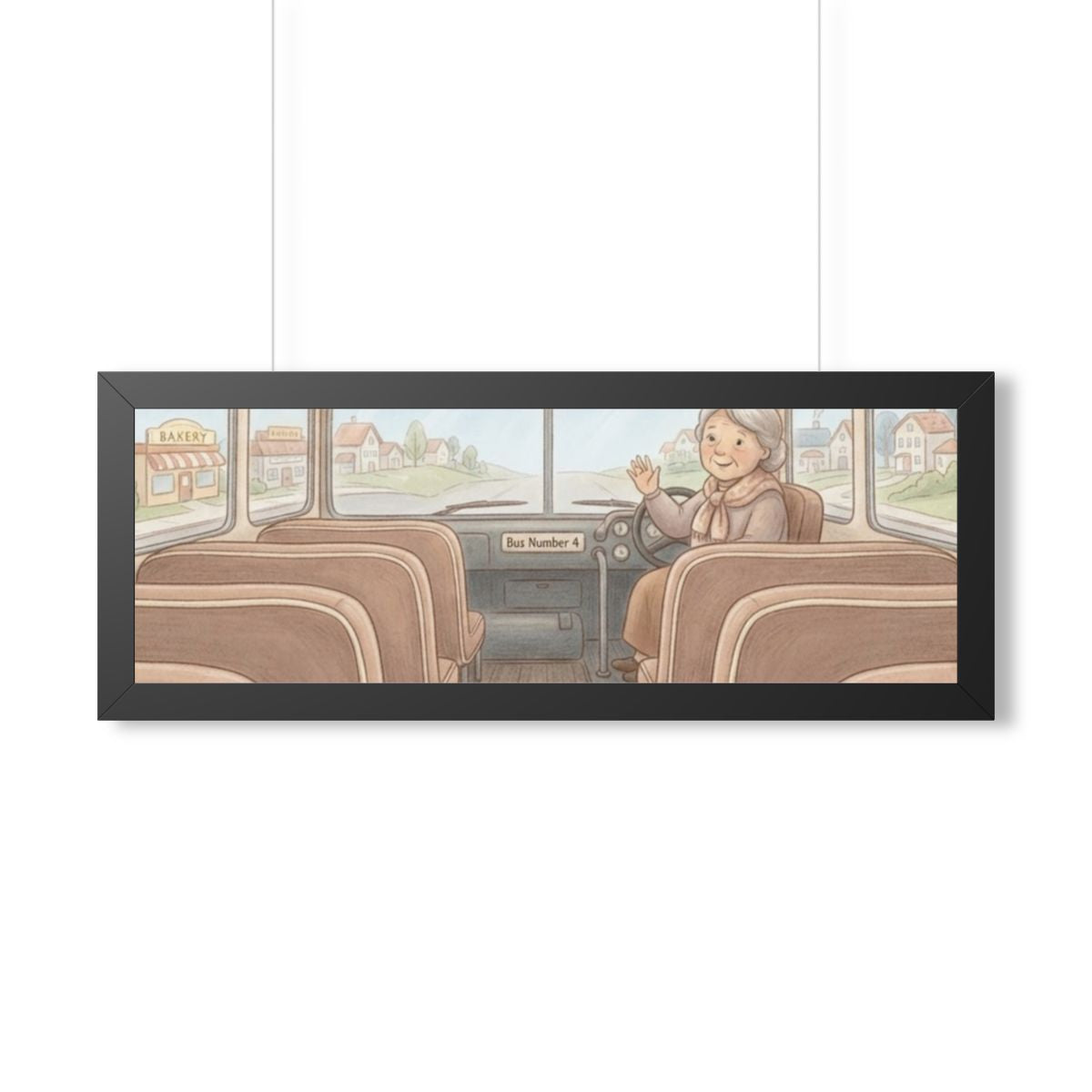 Framed Horizontal Poster - Storybook Bus Ride Whimsical Wall...