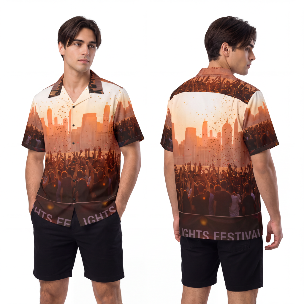 Men's Hawaiian Shirt - City Lights | Echovira Gallery