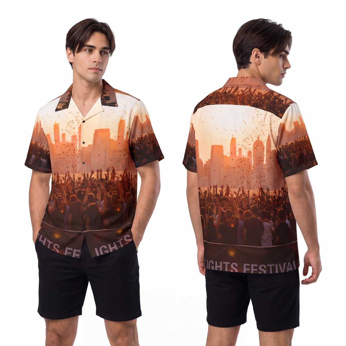 Men's Hawaiian Shirt - City Lights | Echovira Gallery