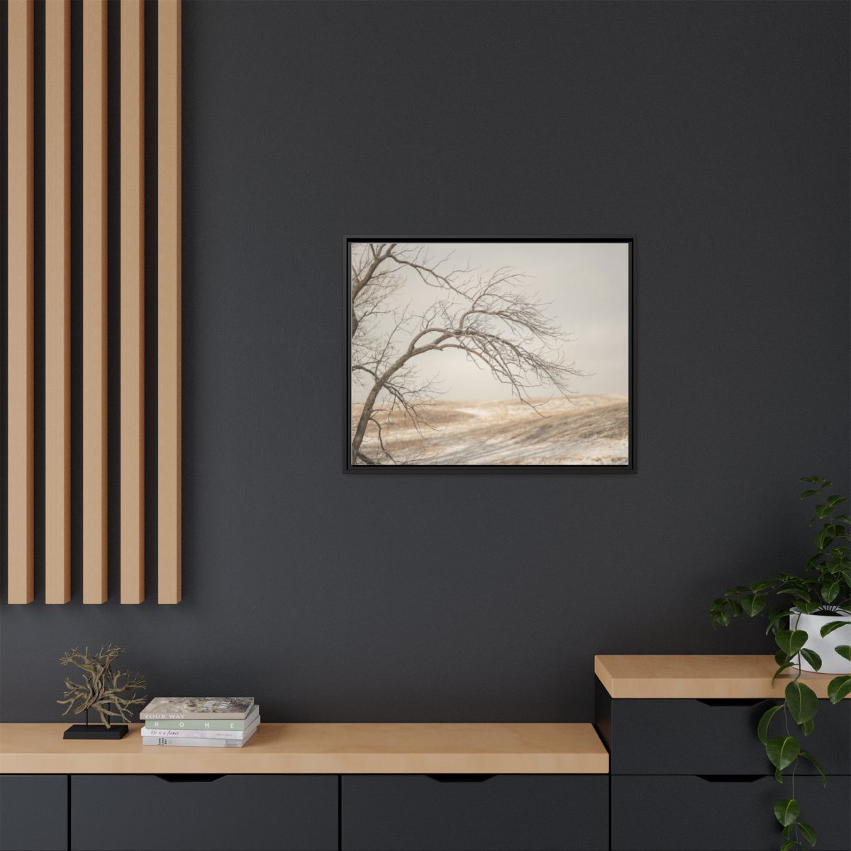 Framed Canvas Art - Minimalist Winter — Black / 1.25"