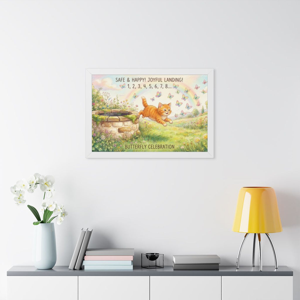 Framed Horizontal Poster - Joyful Kitten Meadow — White... |...