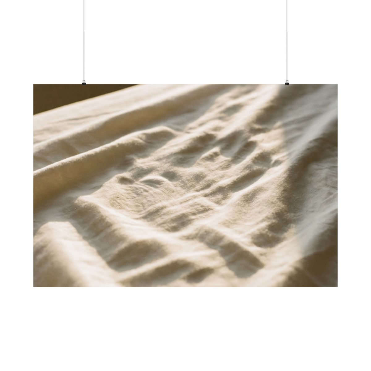 Matte Horizontal Posters - Golden Hour Linen Bed Silhouette...