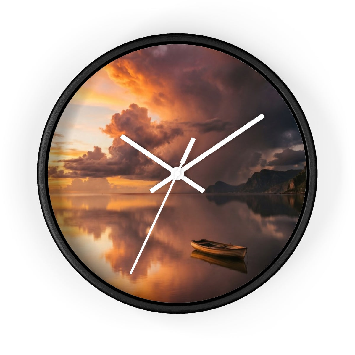 Wall Clock - Golden Hour Solitude Lake Reflection Art |...