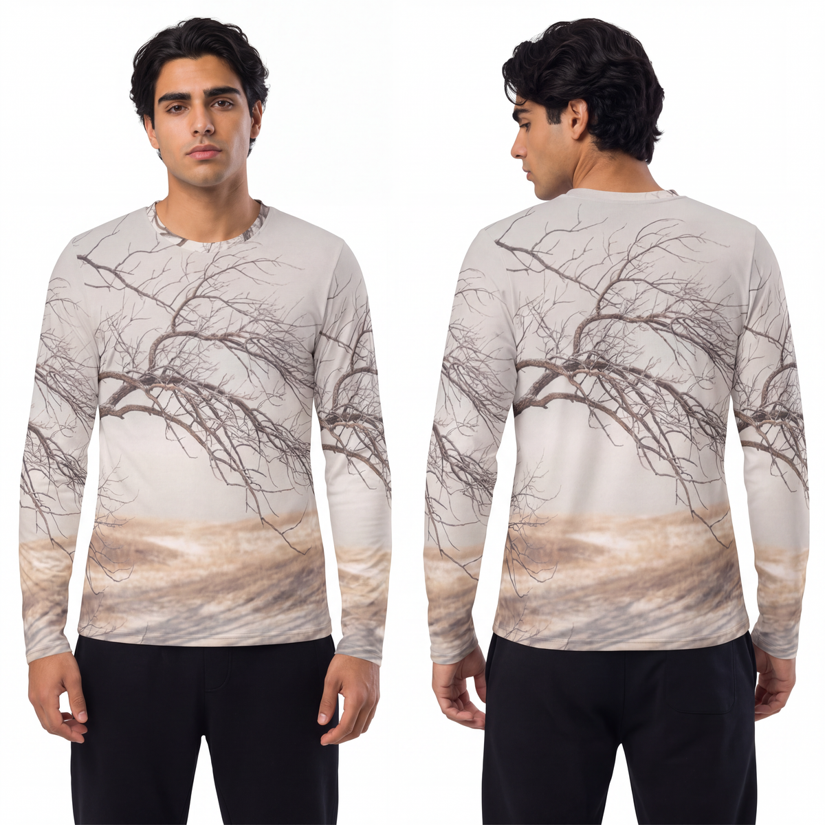 Men's Long Sleeve Shirt - Winter Branch Solitude Landscape |...